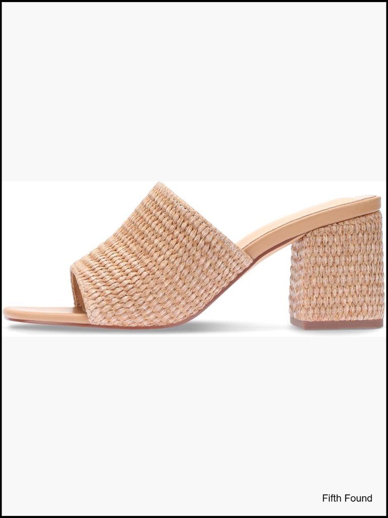 Woven Raffia Heels, Square Open Toe Slip On Block Wedge Sandals, Summer